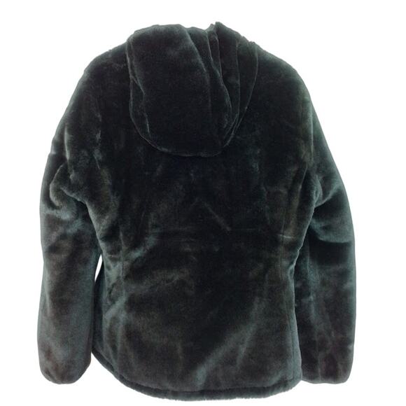 Andrew Marc Reversible Black Hooded Puffer Faux Fur Jacket Women’s Large - Picture 5 of 7